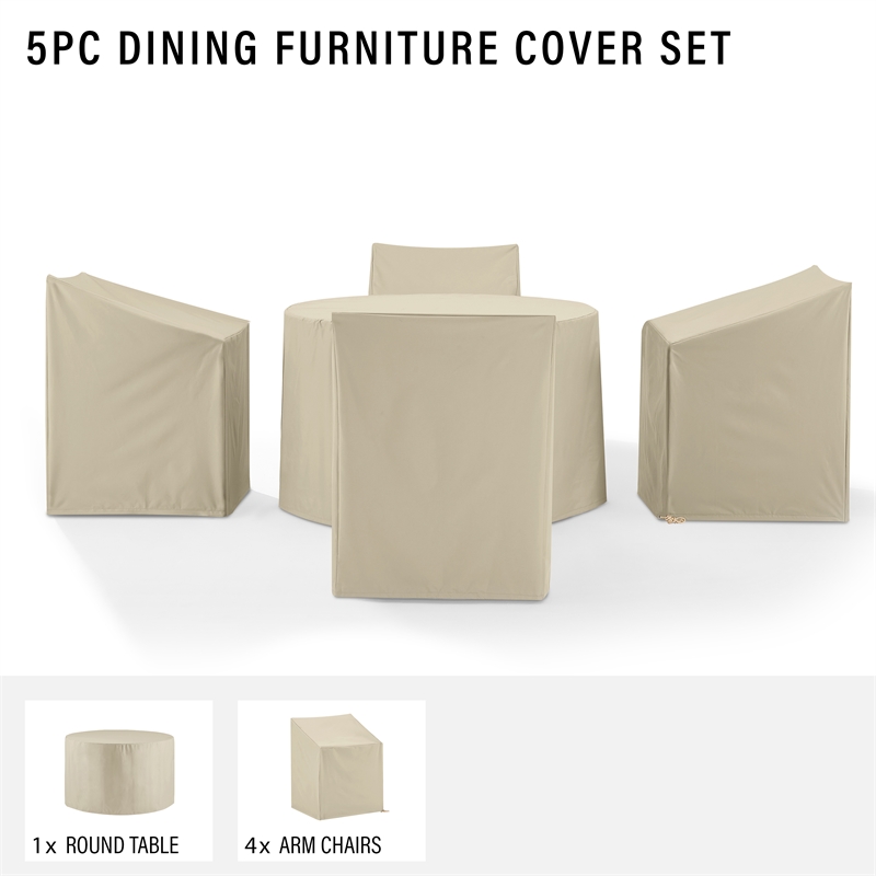 Crosley Furniture 5PC Round Vinyl Outdoor Dining Furniture Cover Set in Tan