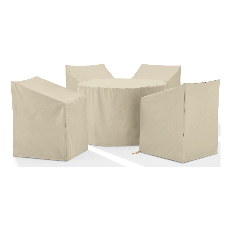 Crosley Furniture 5PC Round Vinyl Outdoor Dining Furniture Cover Set in Tan