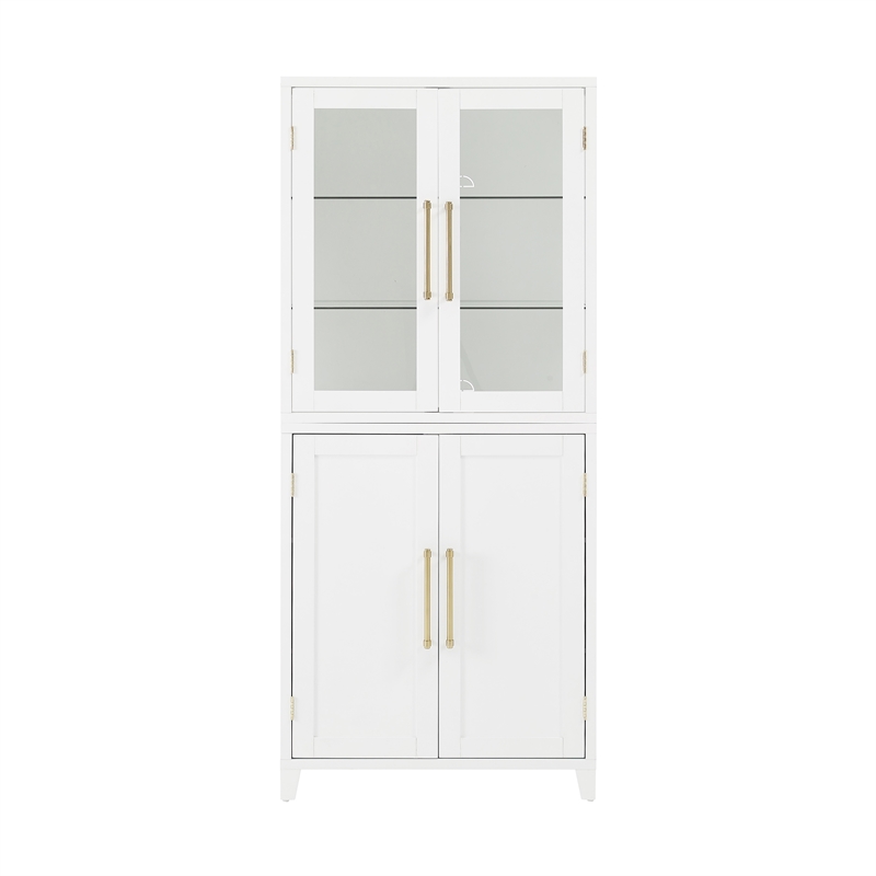 Crosley Furniture Roarke Wood Pantry Storage Cabinet w/ Glass Door Hutch - White