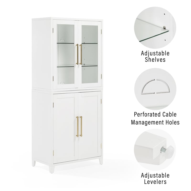 Crosley Furniture Roarke Wood Pantry Storage Cabinet w/ Glass Door Hutch - White