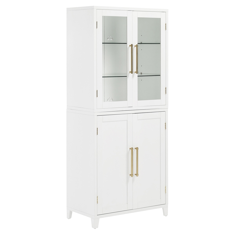Crosley Furniture Roarke Wood Pantry Storage Cabinet w/ Glass Door Hutch - White