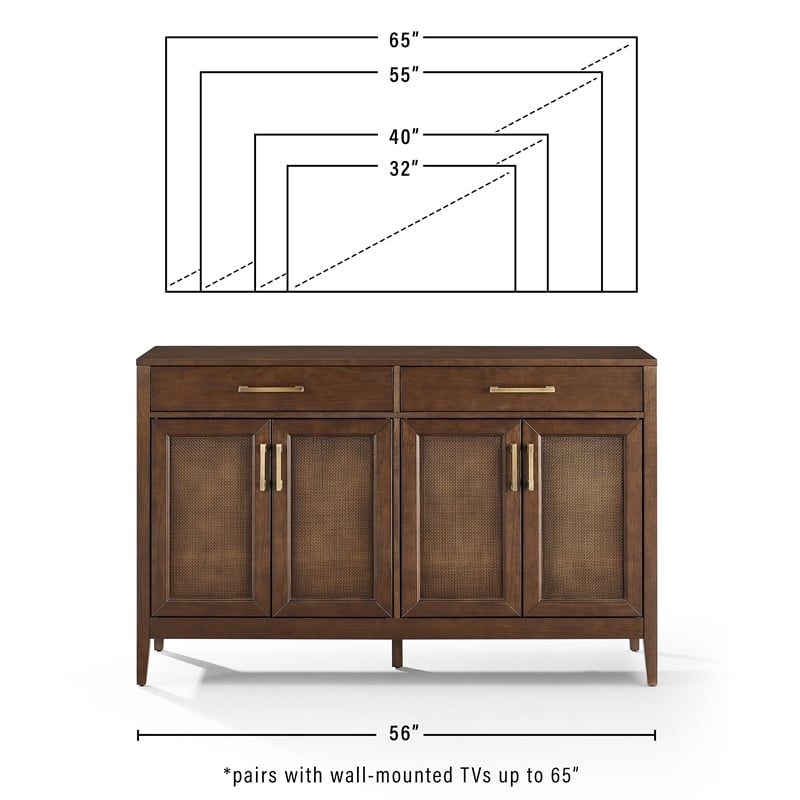 Crosley Furniture Milo Modern Wood Sideboard in Dark Brown/Antique Brass