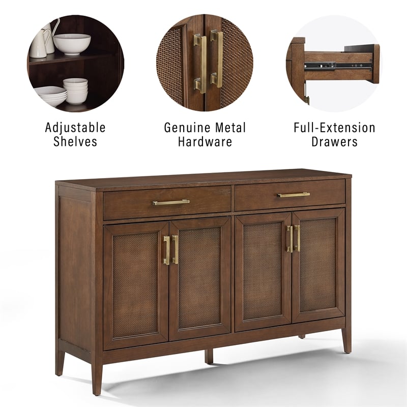 Crosley Furniture Milo Modern Wood Sideboard in Dark Brown/Antique Brass