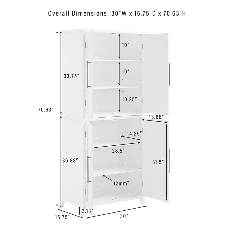 Crosley Furniture Roarke Modern Wood Kitchen Pantry Storage Cabinet in White