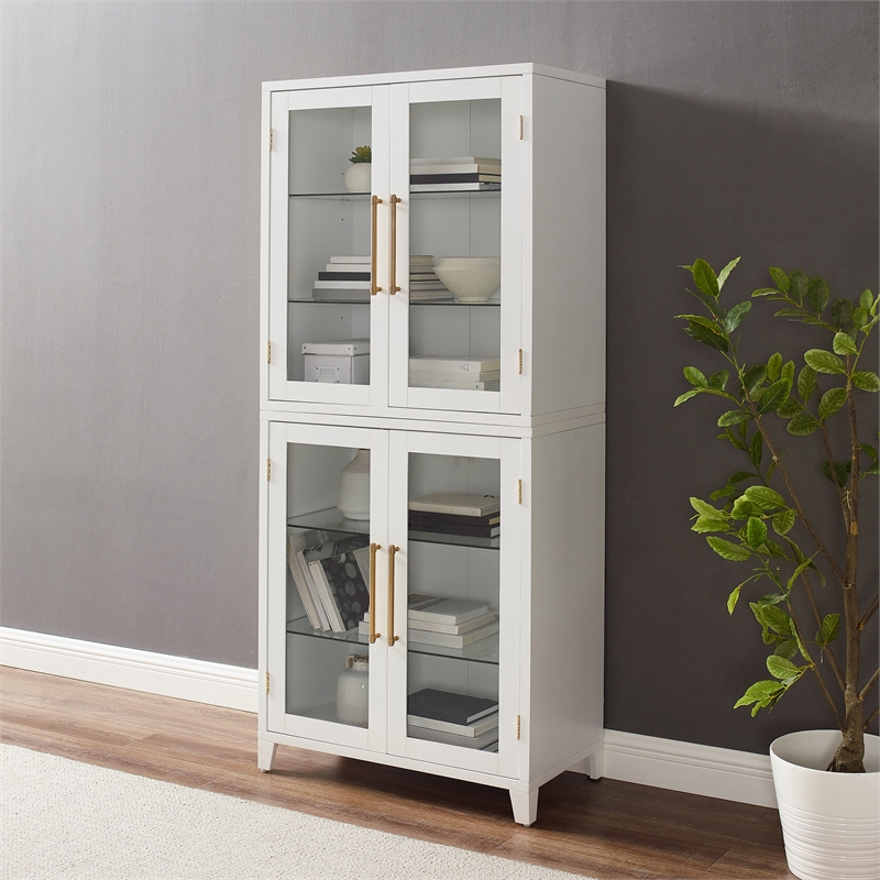 Crosley Furniture Roarke Glass Door Wood Kitchen Pantry Storage Cabinet - White