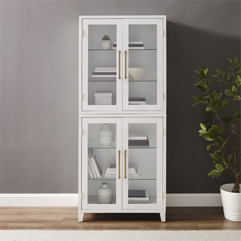 Crosley Furniture Roarke Glass Door Wood Kitchen Pantry Storage Cabinet - White