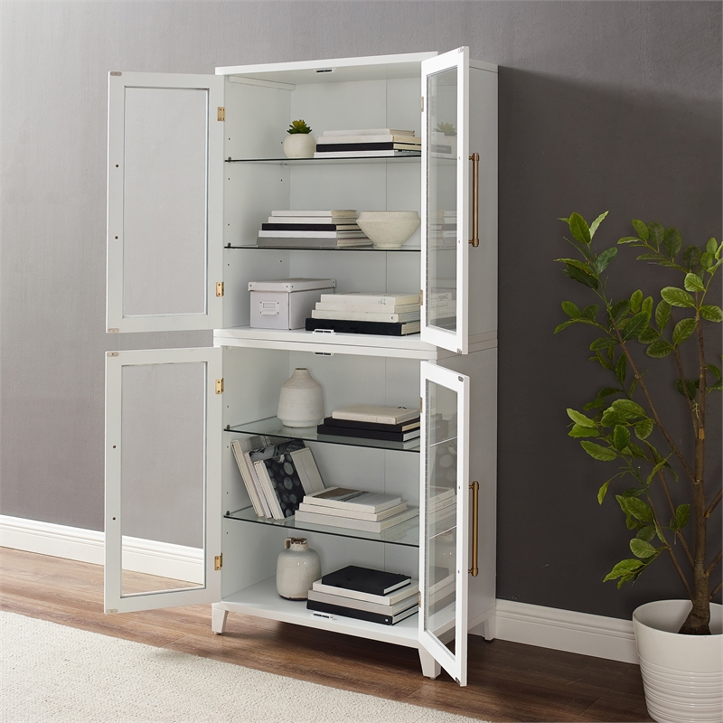 Crosley Furniture Roarke Glass Door Wood Kitchen Pantry Storage Cabinet - White