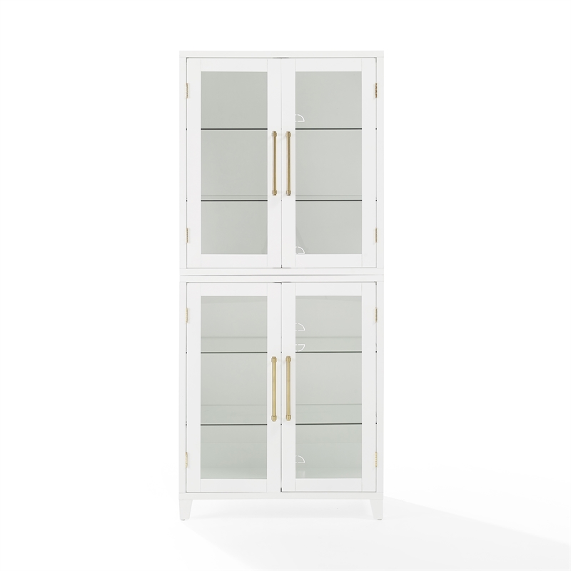 Crosley Furniture Roarke Glass Door Wood Kitchen Pantry Storage Cabinet - White