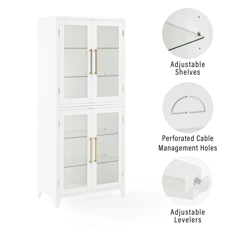 Crosley Furniture Roarke Glass Door Wood Kitchen Pantry Storage Cabinet - White