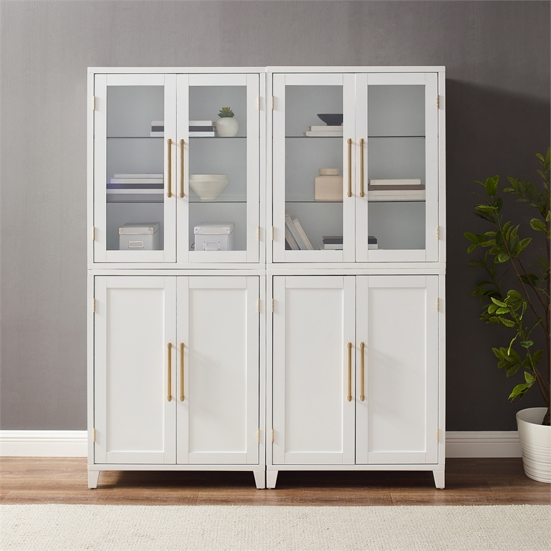 Crosley Furniture Roarke 2-Piece Glass Door Wood Pantry Storage Cabinet in White
