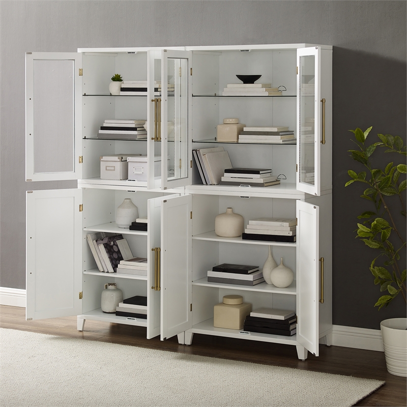 Crosley Furniture Roarke 2-Piece Glass Door Wood Pantry Storage Cabinet in White