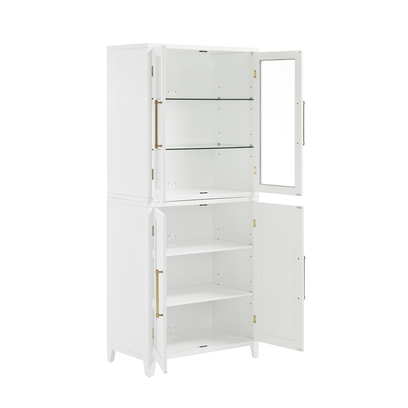 Crosley Furniture Roarke 2-Piece Glass Door Wood Pantry Storage Cabinet in White