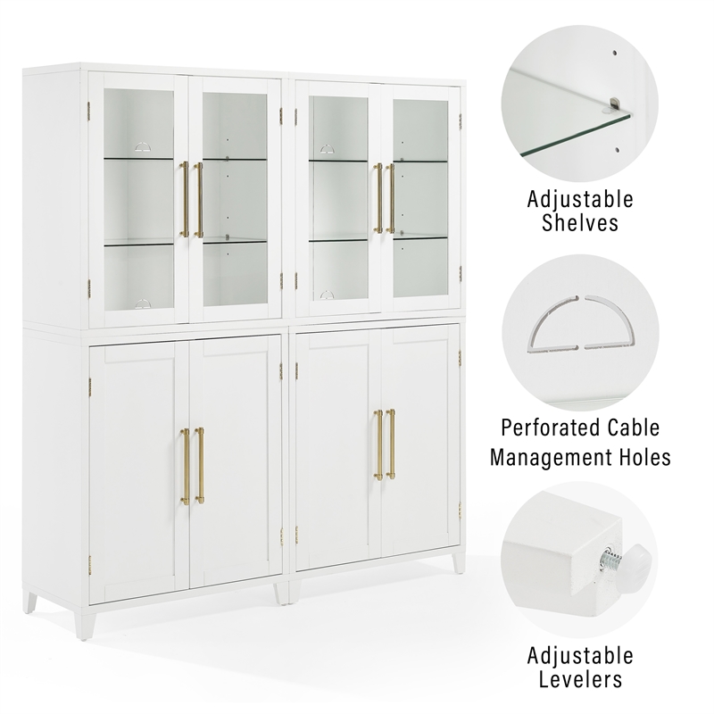 Crosley Furniture Roarke 2-Piece Glass Door Wood Pantry Storage Cabinet in White