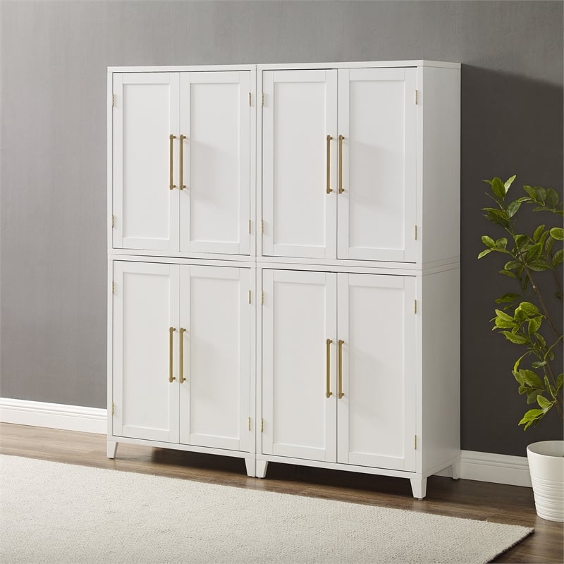 Crosley Furniture Roarke Wood Kitchen Pantry Storage Cabinet in White (Set of 2)