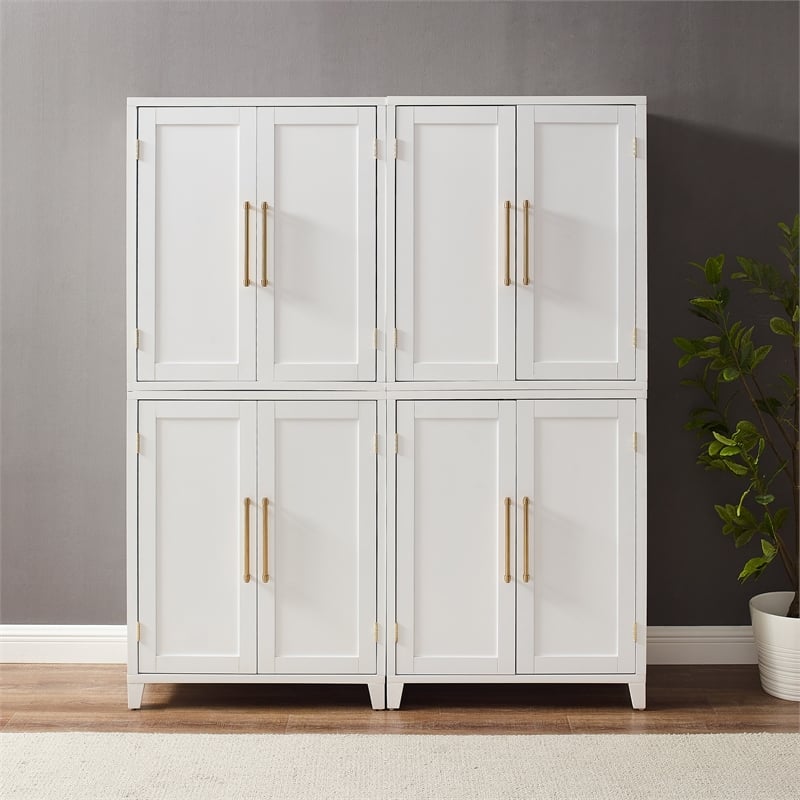Crosley Furniture Roarke Wood Kitchen Pantry Storage Cabinet in White (Set of 2)