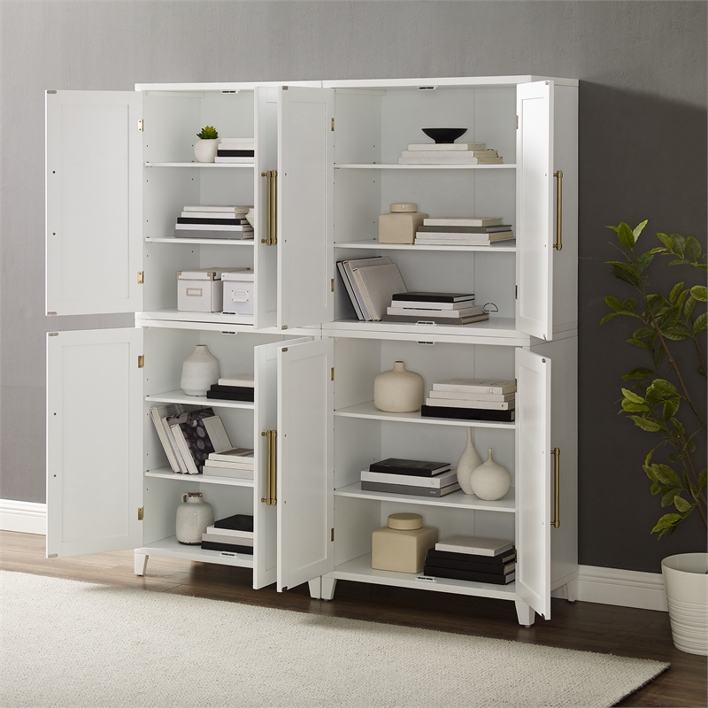 Crosley Furniture Roarke Wood Kitchen Pantry Storage Cabinet in White (Set of 2)