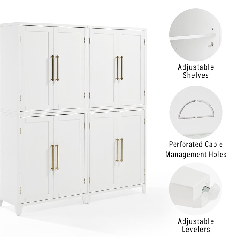 Crosley Furniture Roarke Wood Kitchen Pantry Storage Cabinet in White (Set of 2)