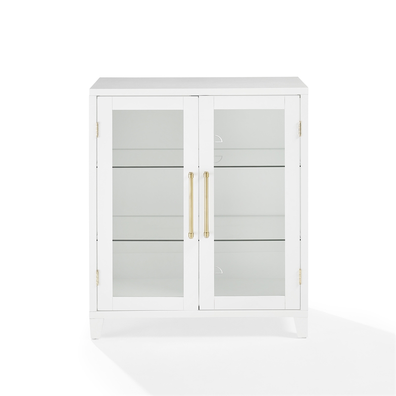 Crosley Furniture Roarke Glass Door Wood Kitchen Pantry Storage Cabinet in White