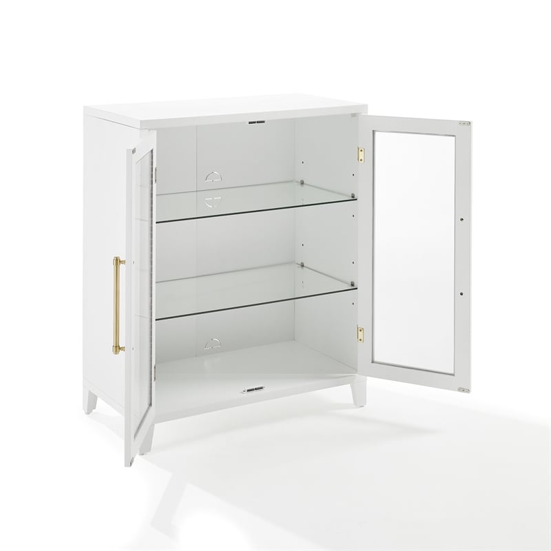 Crosley Furniture Roarke Glass Door Wood Kitchen Pantry Storage Cabinet in White