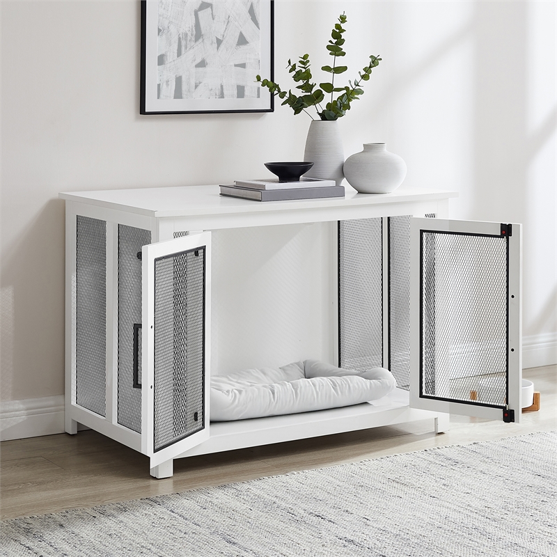 Crosley Furniture Dane Credenza Transitional Wood Dog Crate in White