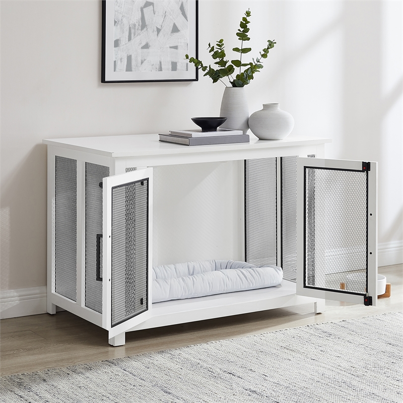 Crosley Furniture Dane Credenza Transitional Wood Dog Crate in White
