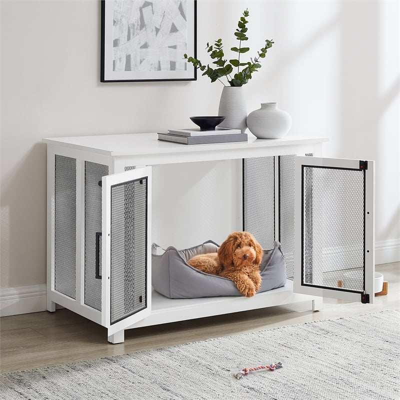 Crosley Furniture Dane Credenza Transitional Wood Dog Crate in White