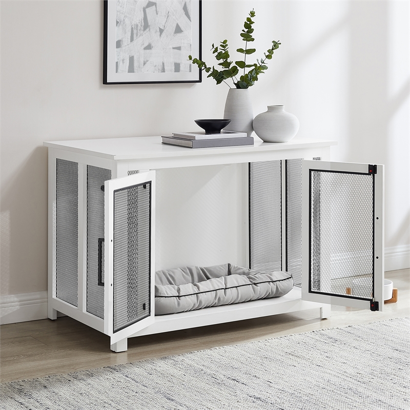 Crosley Furniture Dane Credenza Transitional Wood Dog Crate in White