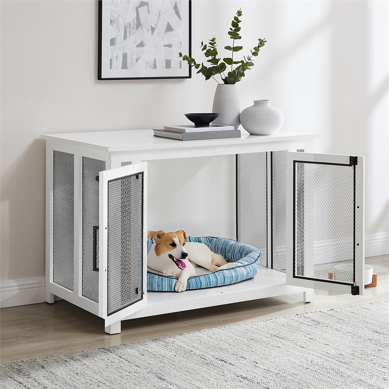 Crosley Furniture Dane Credenza Transitional Wood Dog Crate in White