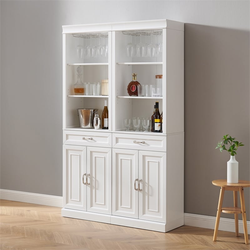 Crosley Furniture Stanton 2-PC Wood/Metal Bar Cabinet Set in White (Set of 2)