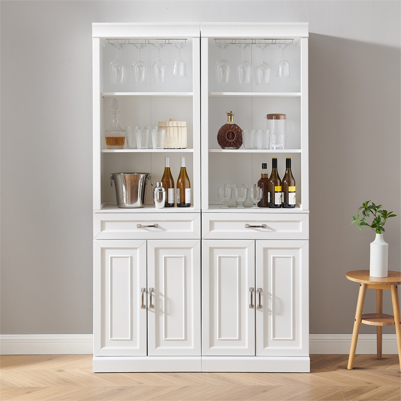 Crosley Furniture Stanton 2-PC Wood/Metal Bar Cabinet Set in White (Set of 2)