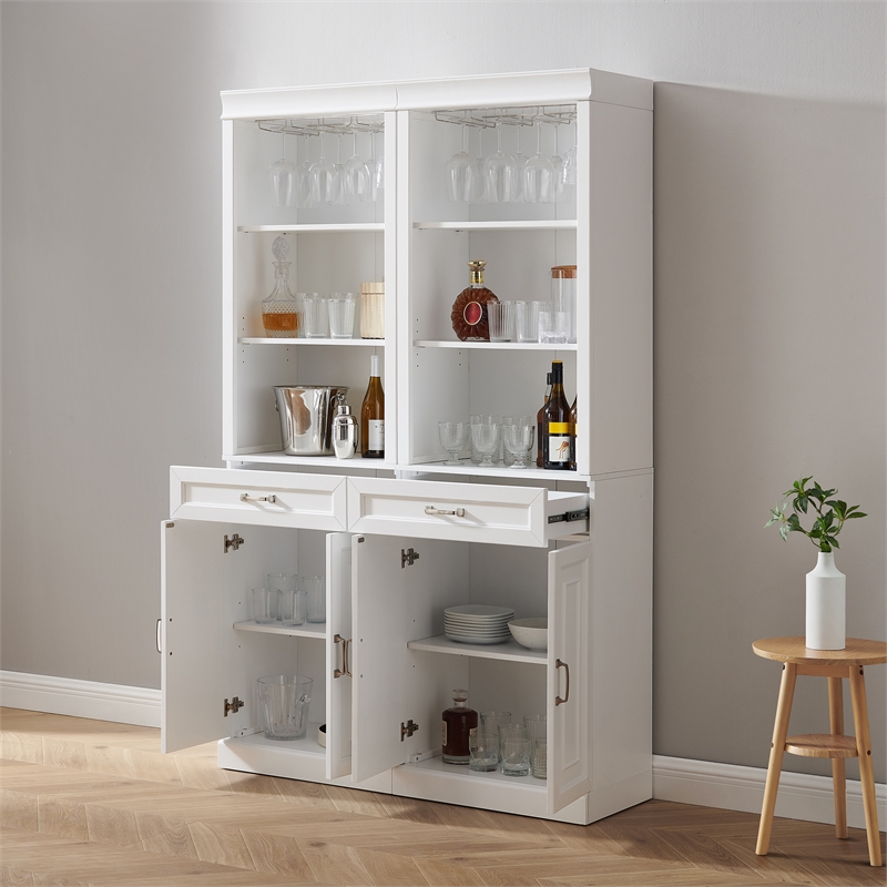 Crosley Furniture Stanton 2-PC Wood/Metal Bar Cabinet Set in White (Set of 2)