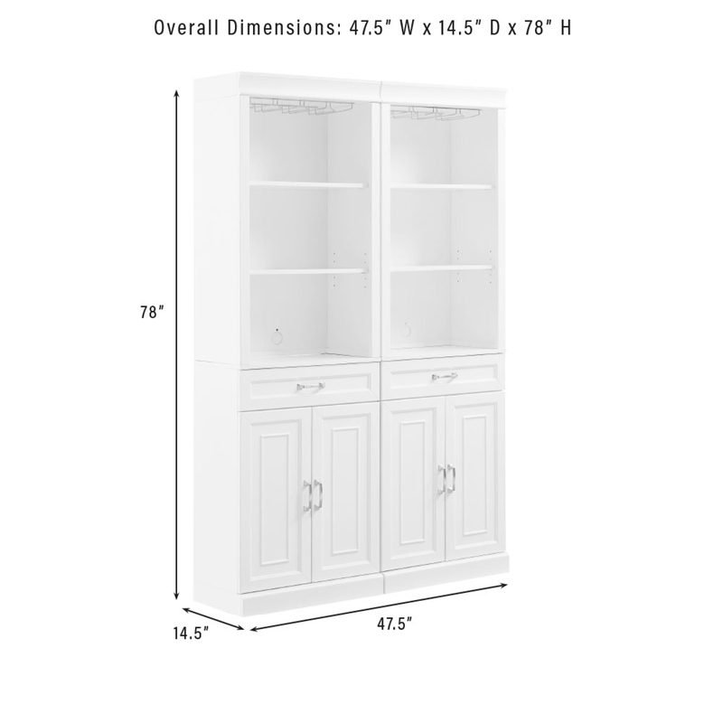 Crosley Furniture Stanton 2-PC Wood/Metal Bar Cabinet Set in White (Set of 2)
