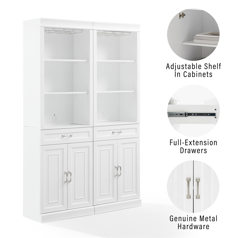 Crosley Furniture Stanton 2-PC Wood/Metal Bar Cabinet Set in White (Set of 2)