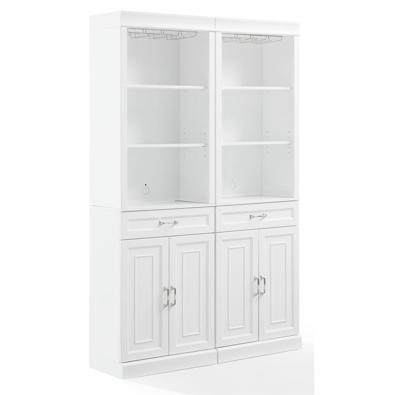Crosley Furniture Stanton 2-PC Wood/Metal Bar Cabinet Set in White (Set of 2)