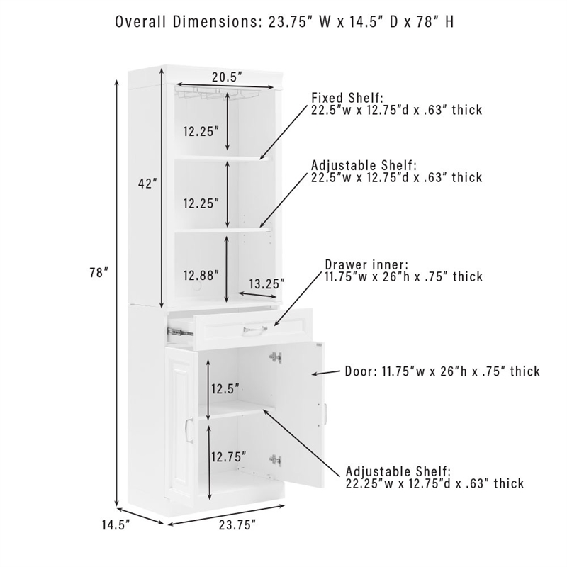 Crosley Furniture Stanton Traditional Wood/Metal Bar Cabinet in White