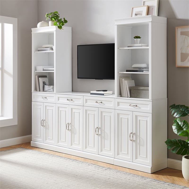 Crosley Furniture Stanton 3-Piece Wood Sideboard & Storage Bookcase Set in White