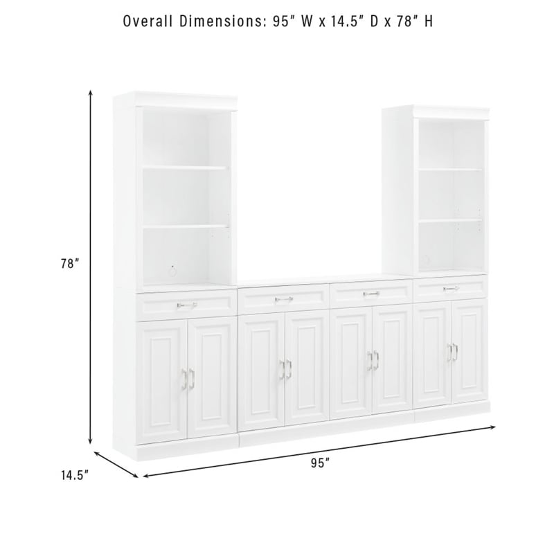 Crosley Furniture Stanton 3-Piece Wood Sideboard & Storage Bookcase Set in White