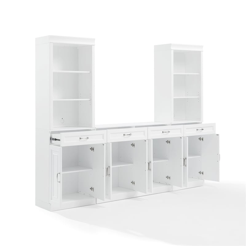 Crosley Furniture Stanton 3-Piece Wood Sideboard & Storage Bookcase Set in White