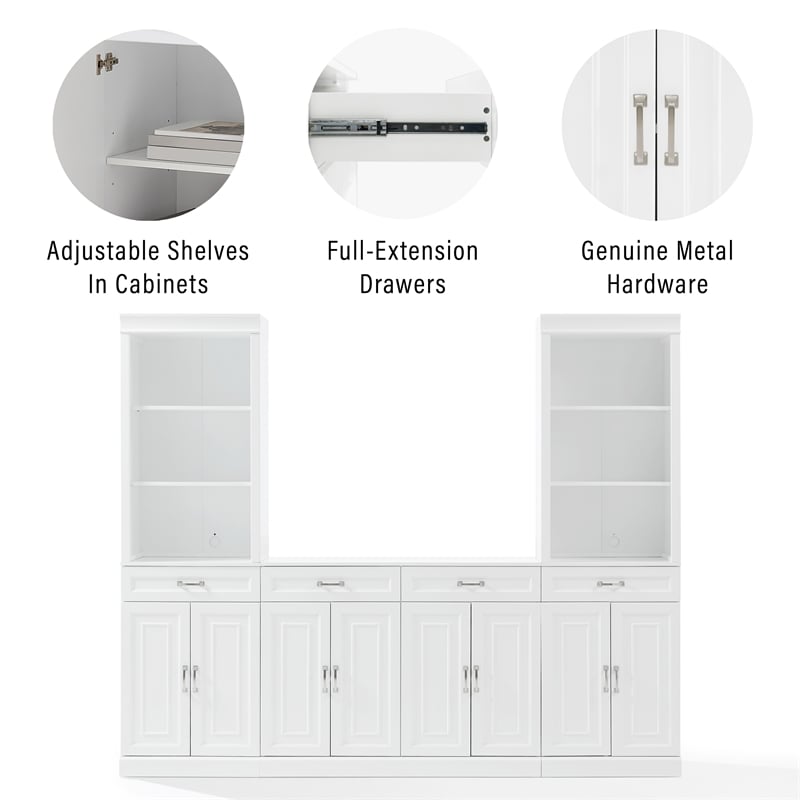 Crosley Furniture Stanton 3-Piece Wood Sideboard & Storage Bookcase Set in White