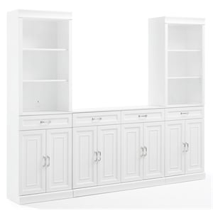 crosley furniture stanton 3-piece wood sideboard & storage bookcase set in white