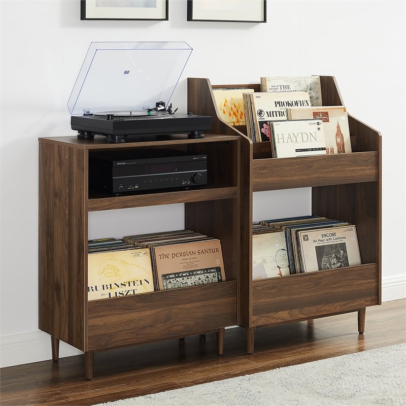 Crosley Furniture Liam 2-Piece Wood Record Player Stand And Storage Set - Walnut