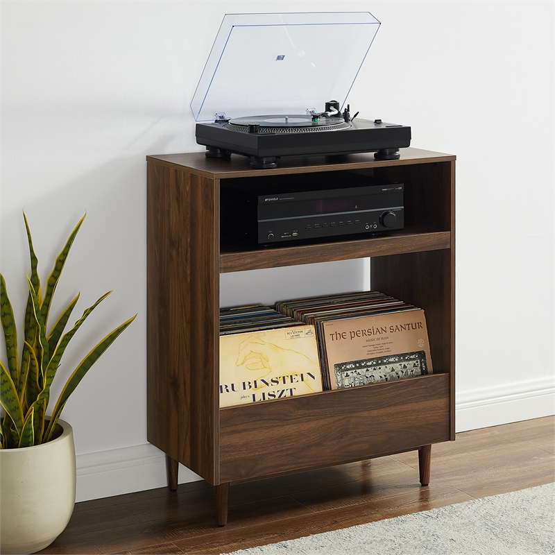 Mid Century Modern Walnut Record Player Stand, Vinyl Storage Cabinet 