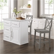 Crosley Furniture Cutler 3-Piece Wood Kitchen Island w/ X-Back Stools in White
