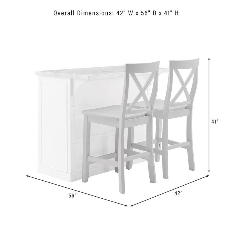 Crosley Furniture Cutler 3-Piece Wood Kitchen Island w/ X-Back Stools in White