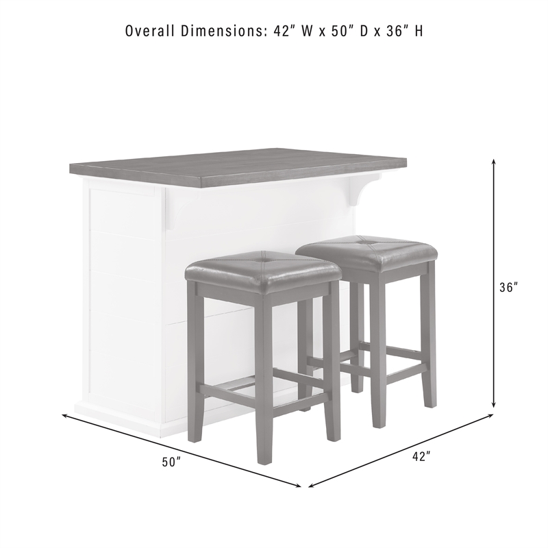 Crosley Furniture Bartlett 3-Piece Wood Kitchen Island w/ Square Stools in White