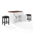 Crosley Furniture Bartlett 3-Piece Wood Kitchen Island w/ Square Stools in White