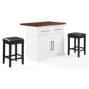 Crosley Furniture Bartlett 3-Piece Wood Kitchen Island w/ Square Stools in White