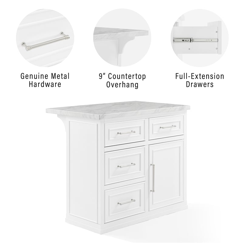 Crosley Furniture Cutler Modern MDF Wood Kitchen Island in White