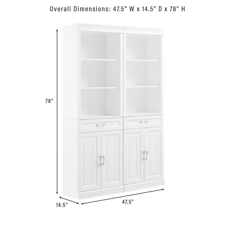 Crosley Furniture Stanton Wood Storage Bookcase Set in White (Set of 2)