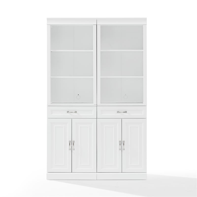 Crosley Furniture Stanton Wood Storage Bookcase Set in White (Set of 2)